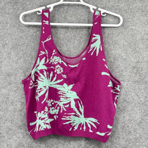 Future Collective Purple‎ Green Tropical Print Cropped Tank Top 4X Womens Cruise - Picture 2 of 7